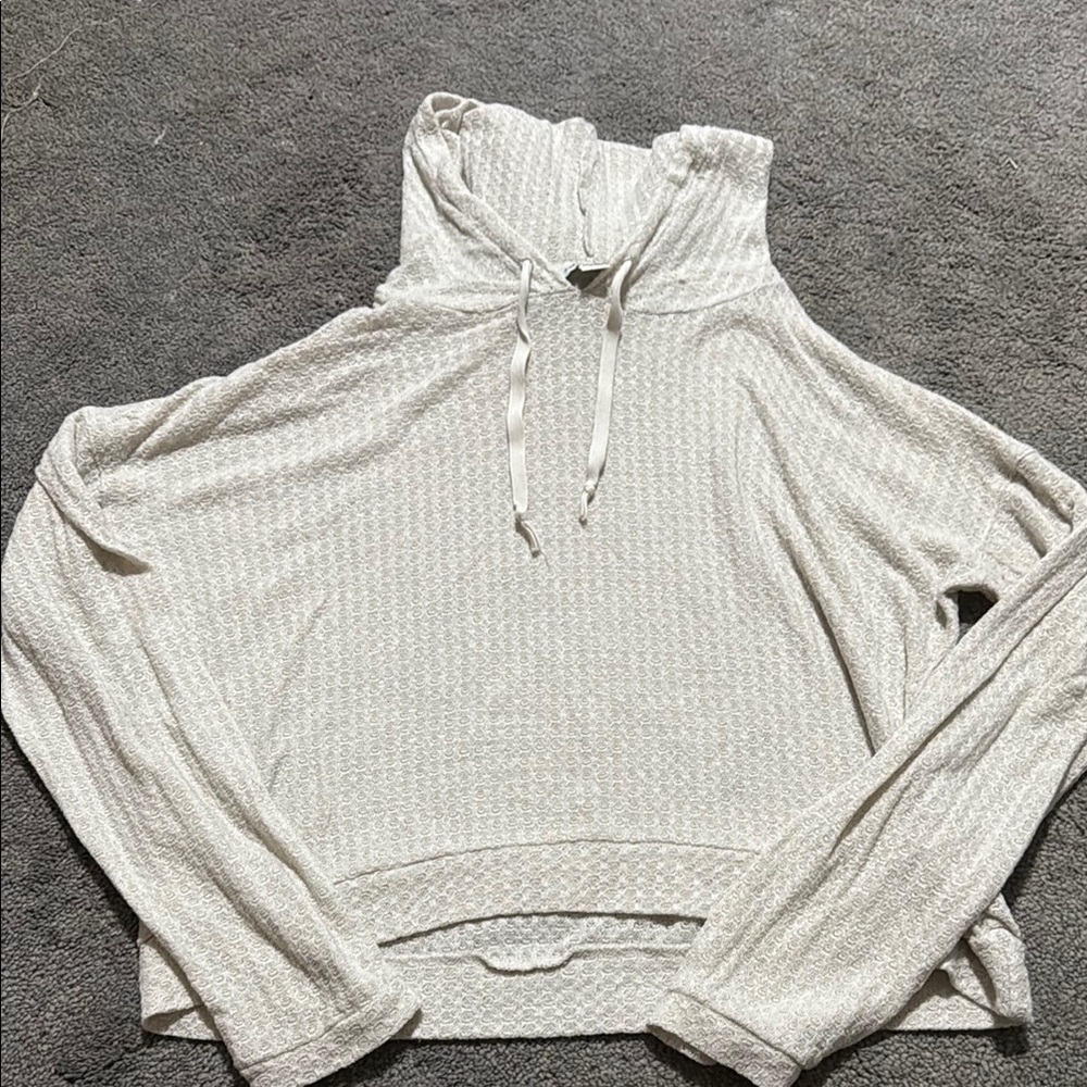 American Eagle Cream Textured Sweater with Hood